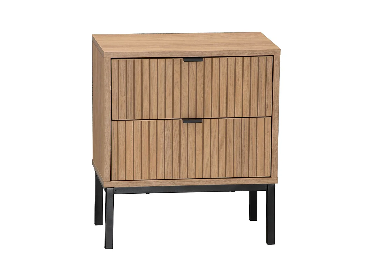 Nachttisch 2 Schubladen Effekt Holz mit Rillen - H51cm