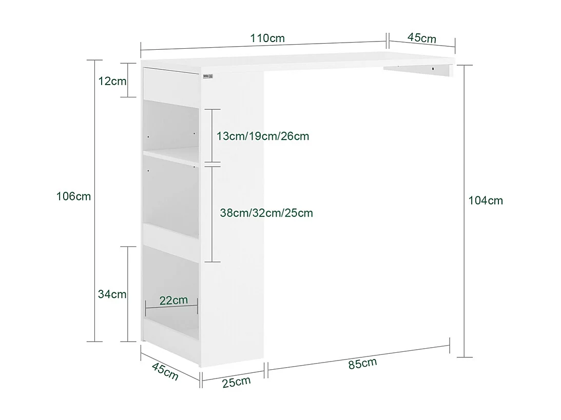 SoBuy Wandbartafel, hoge bartafel, keukentafel, eettafel, hoge bar voor keuken, eetkamer, woonkamer met 1 lade en 3 planken, 110 x 45 x 106 cm, FWT101-W