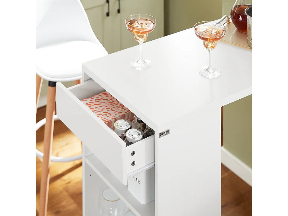 SoBuy Wandbartafel, hoge bartafel, keukentafel, eettafel, hoge bar voor keuken, eetkamer, woonkamer met 1 lade en 3 planken, 110 x 45 x 106 cm, FWT101-W
