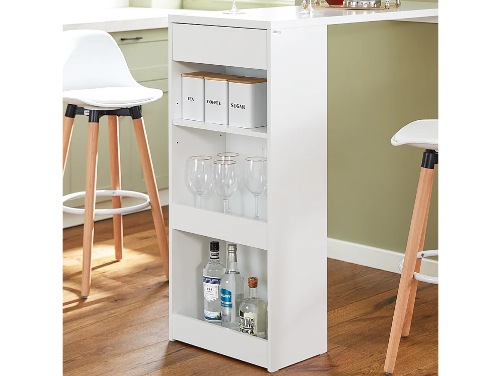 SoBuy Wandbartafel, hoge bartafel, keukentafel, eettafel, hoge bar voor keuken, eetkamer, woonkamer met 1 lade en 3 planken, 110 x 45 x 106 cm, FWT101-W