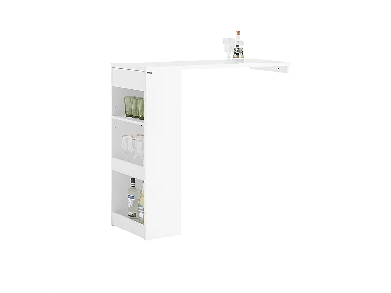 Mesa Alta de Bar Mesa de Pared para Comedor Cocina con 3 Baldas y 1 Cajón 110 x 45 x 106 cm Blanco FWT101-W SoBuy ES