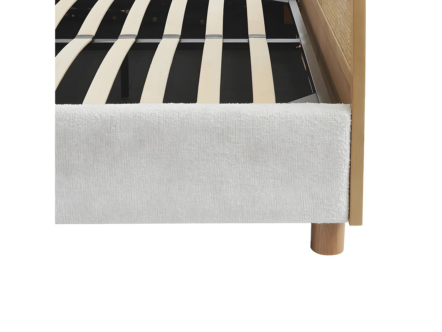 Tajur - Lit coffre en tissu bouclette et cannage 140x190cm - Ecru