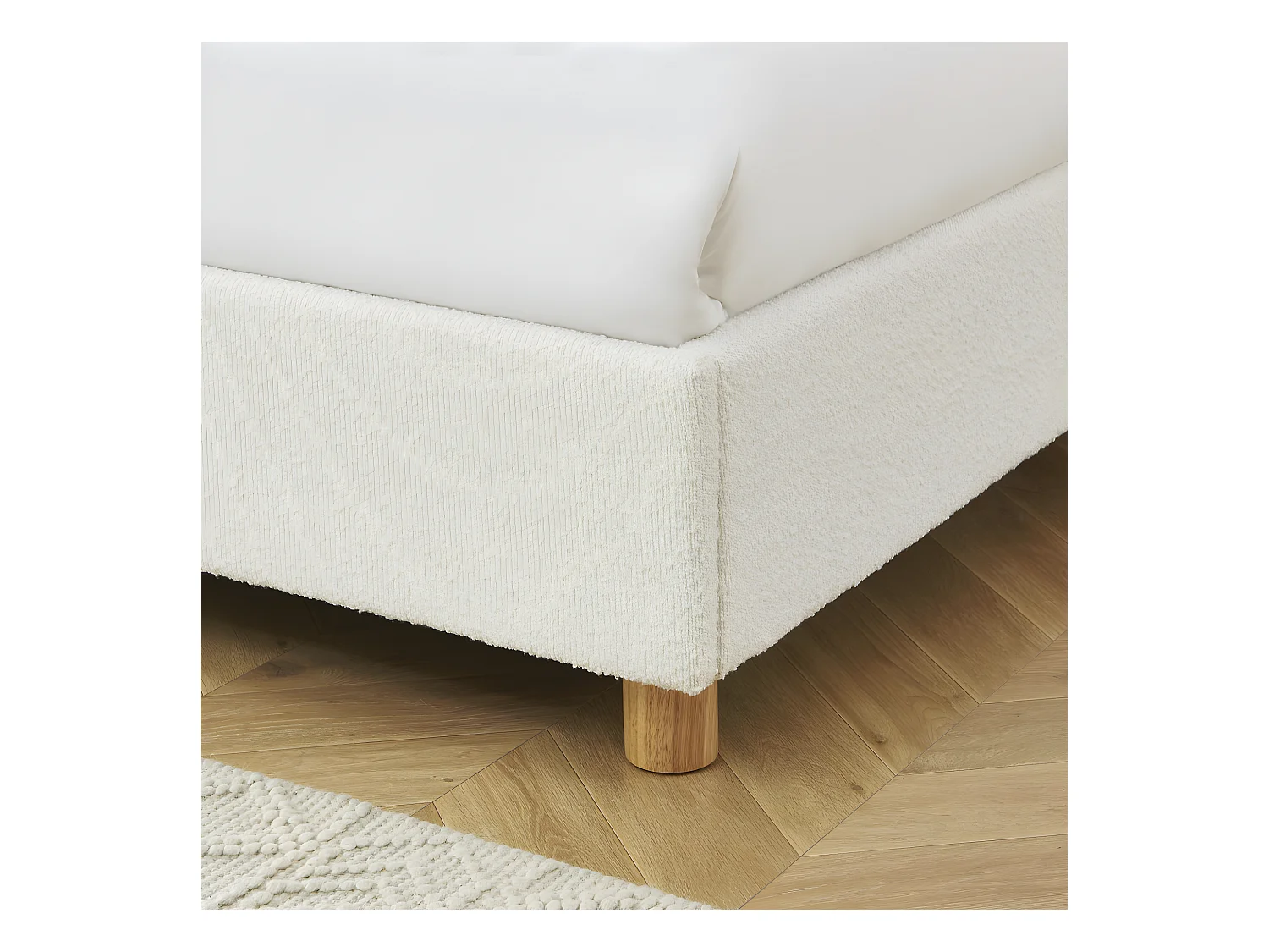 Tajur - Lit coffre en tissu bouclette et cannage 140x190cm - Ecru