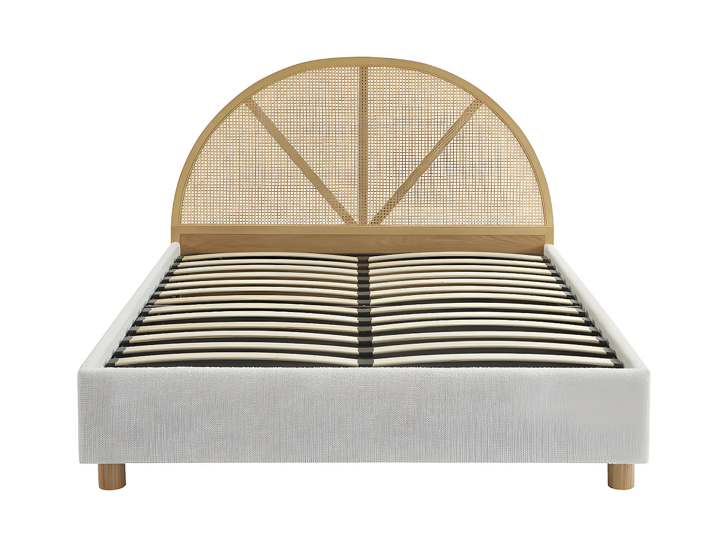 Tajur - Lit coffre en tissu bouclette et cannage 140x190cm - Ecru