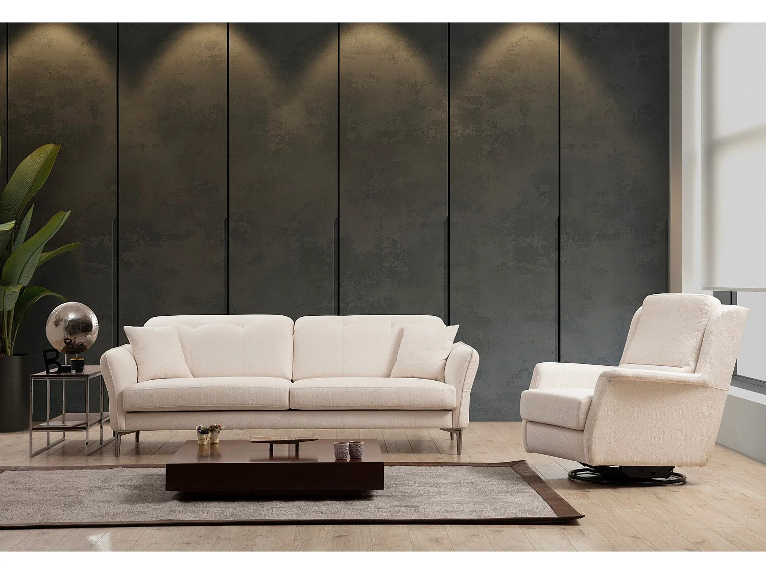 Sillón Altadena 371, Blanco, 82x100x100cm, Tapiz, Patas: Metal