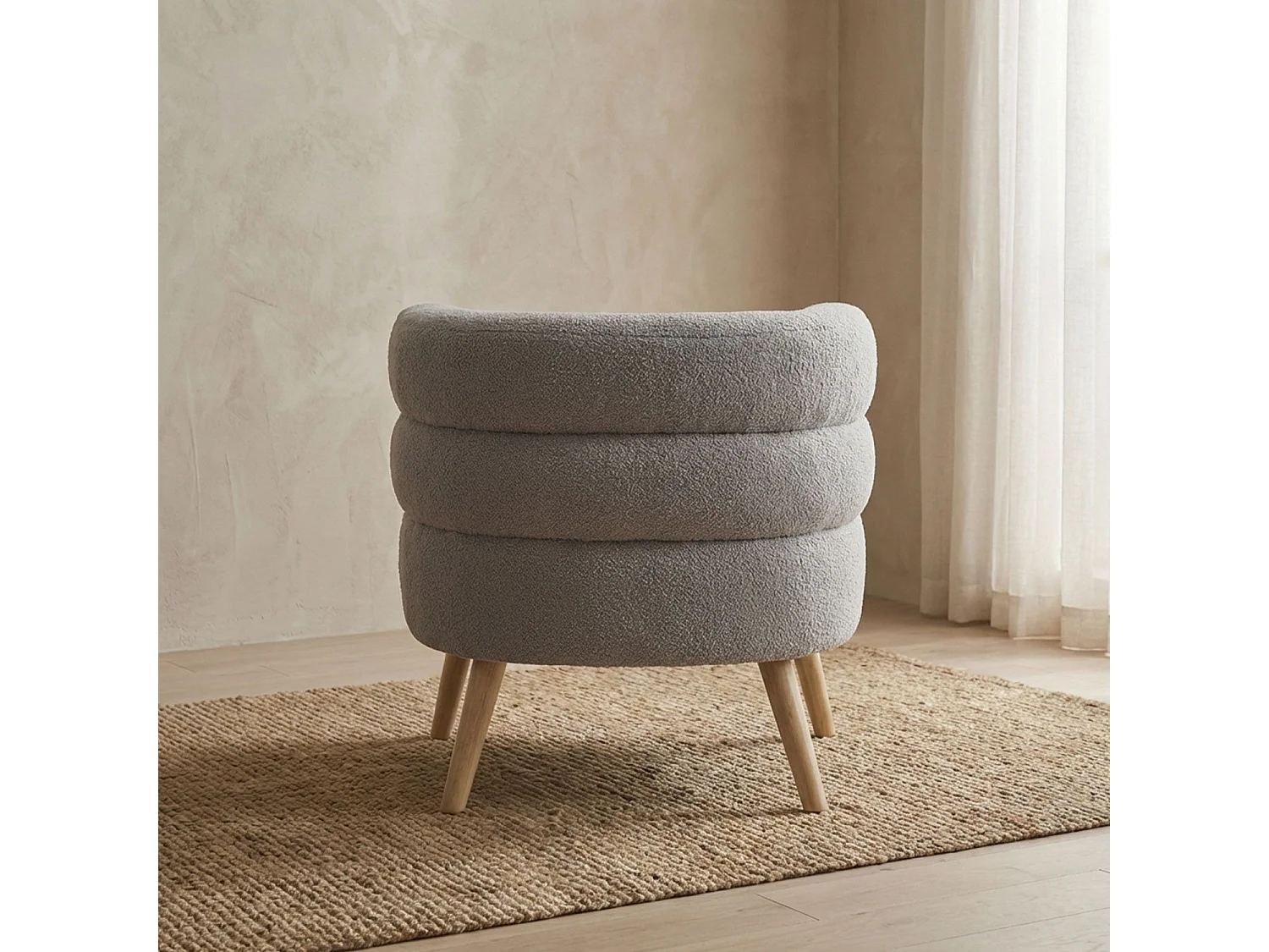 Fauteuil design scandinave arrondi Riviani Tissu bouclette Gris