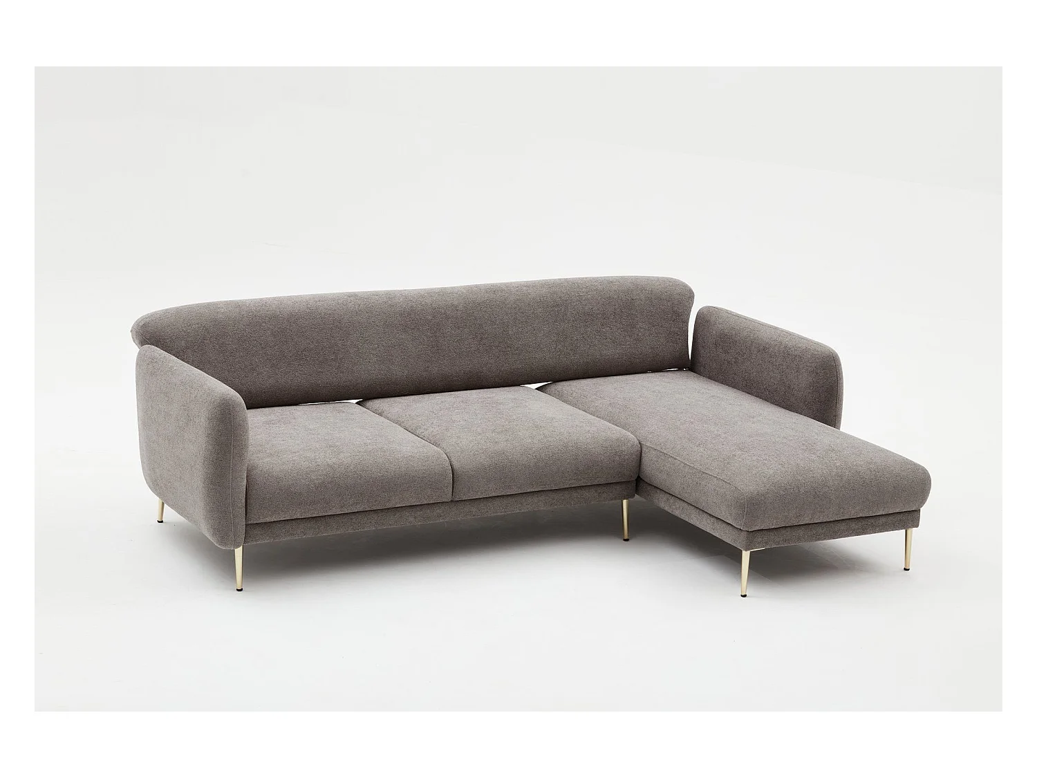 Canapé d'angle à droite convertible pied doré Juanita Tissu Gris