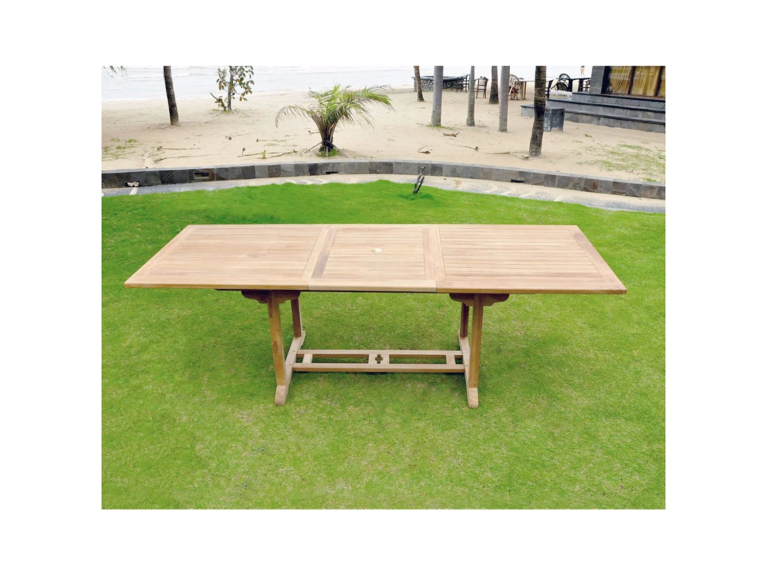 Table Kajang 10 : table de jardin rectangle extensible en teck brut 10 personnes KAJANG