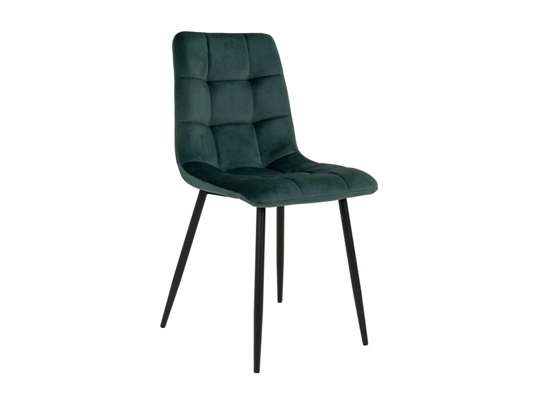 Lot de 2 chaises de salle à manger MODA – Velours capitonné et pieds en acier noir-Vert