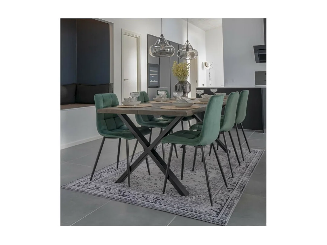 Lot de 2 chaises de salle à manger MODA – Velours capitonné et pieds en acier noir-Vert