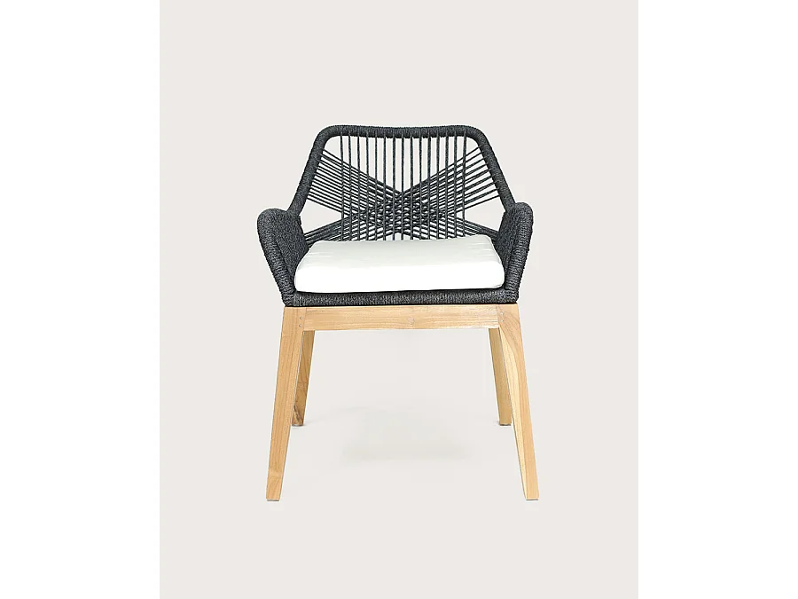 Santorini - Chaise en teck massif et cordage gris