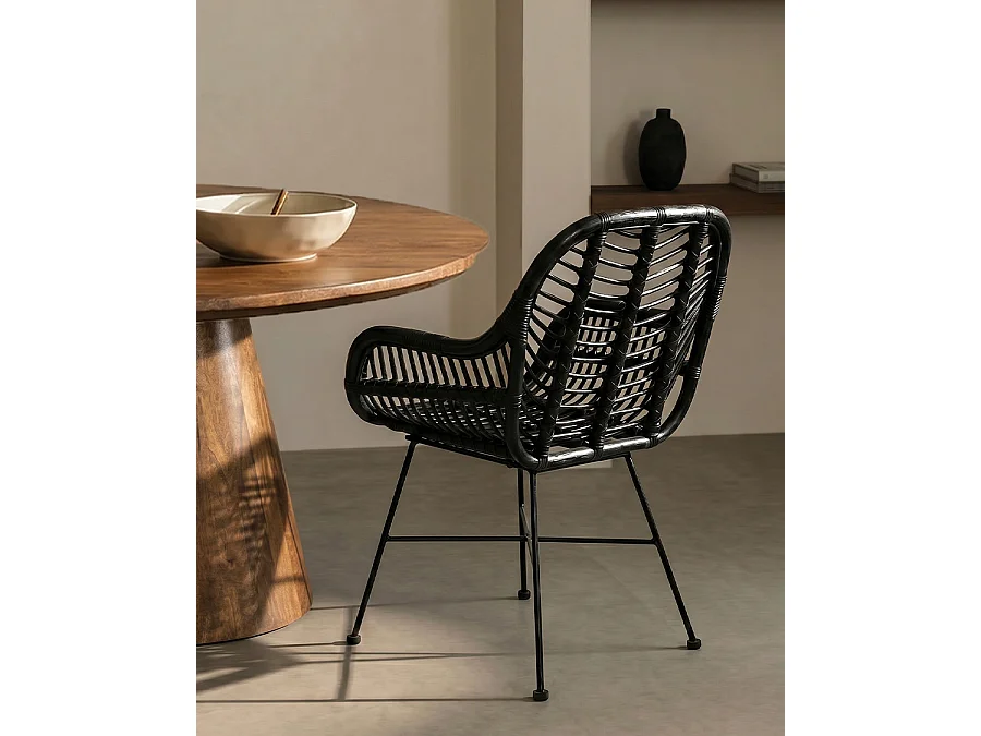 Myko - Lot de 4 chaises Myko en rotin noir