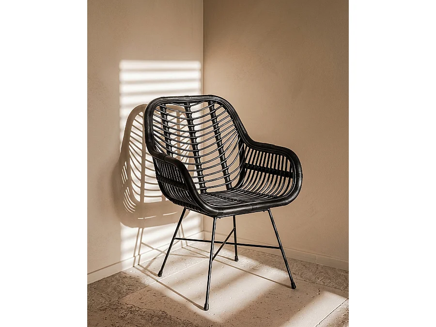 Myko - Lot de 4 chaises Myko en rotin noir