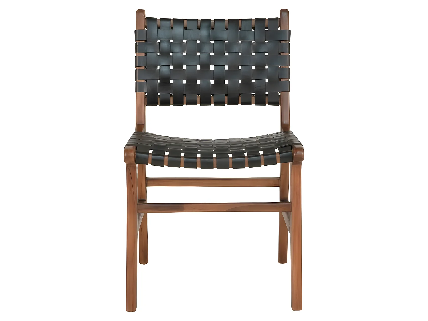 Chaise Perugia Pour Salle À Manger En Cuir Noir Avec Pieds En Teck