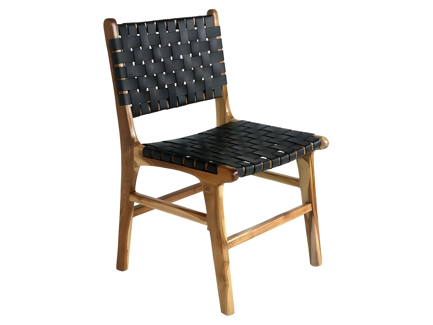 Chaise Perugia Pour Salle À Manger En Cuir Noir Avec Pieds En Teck