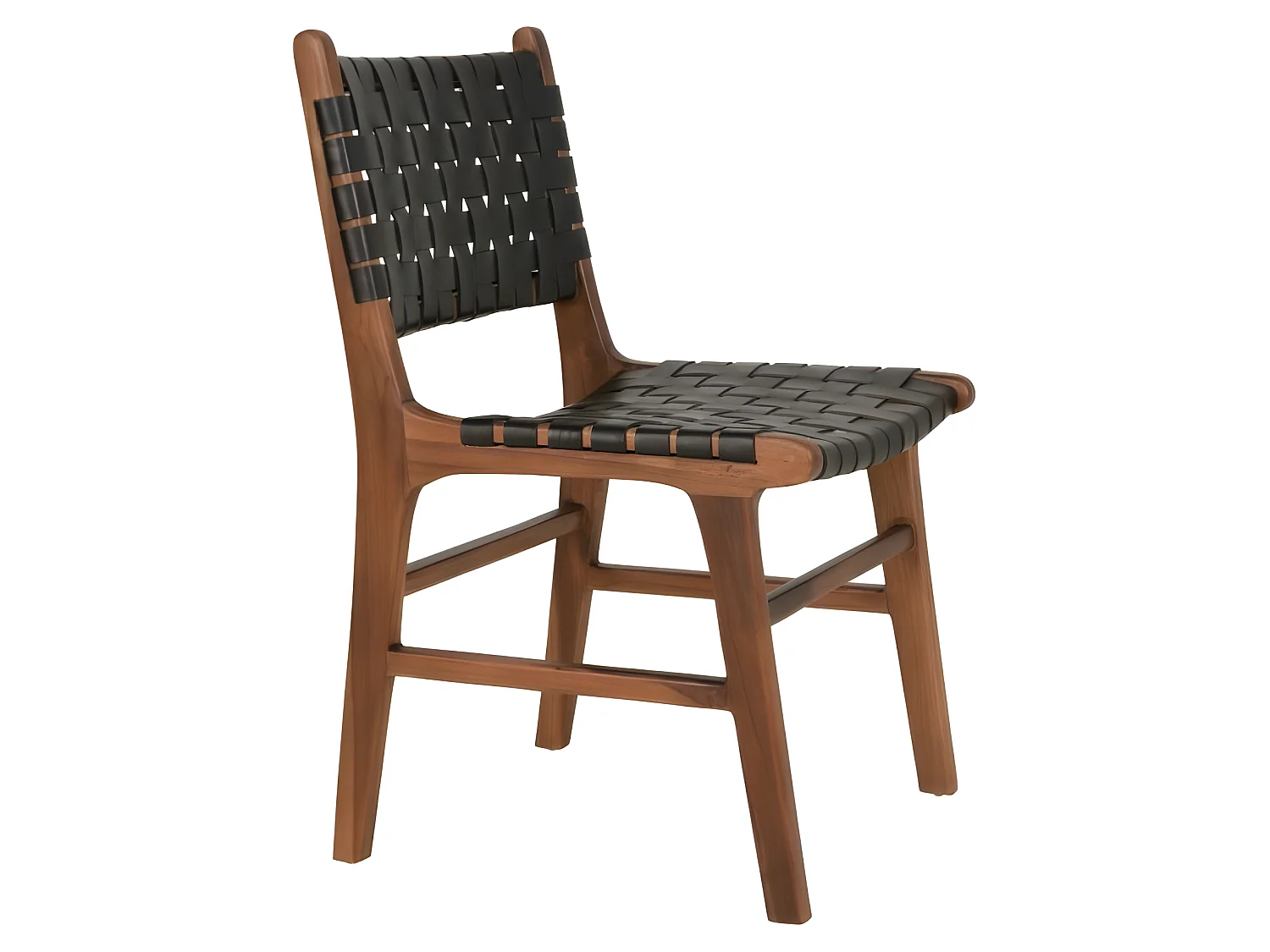 Chaise Perugia Pour Salle À Manger En Cuir Noir Avec Pieds En Teck