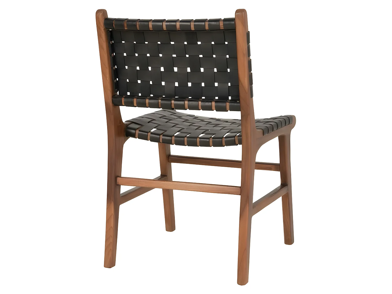 Chaise Perugia Pour Salle À Manger En Cuir Noir Avec Pieds En Teck