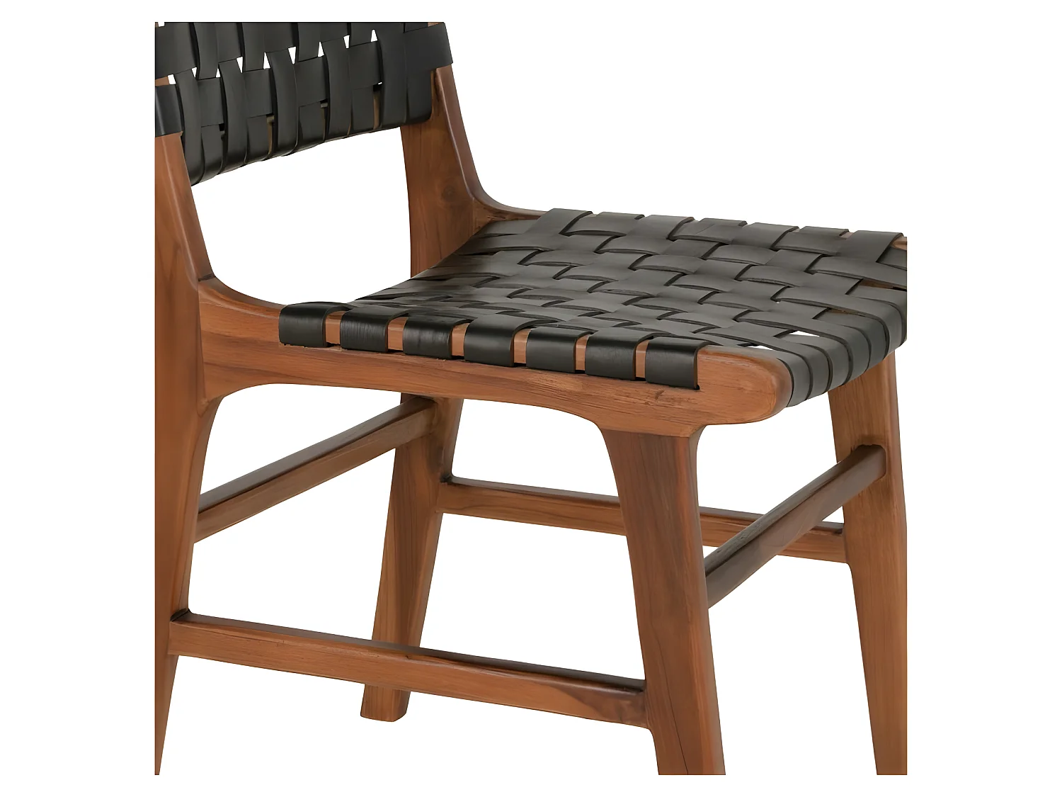 Chaise Perugia Pour Salle À Manger En Cuir Noir Avec Pieds En Teck