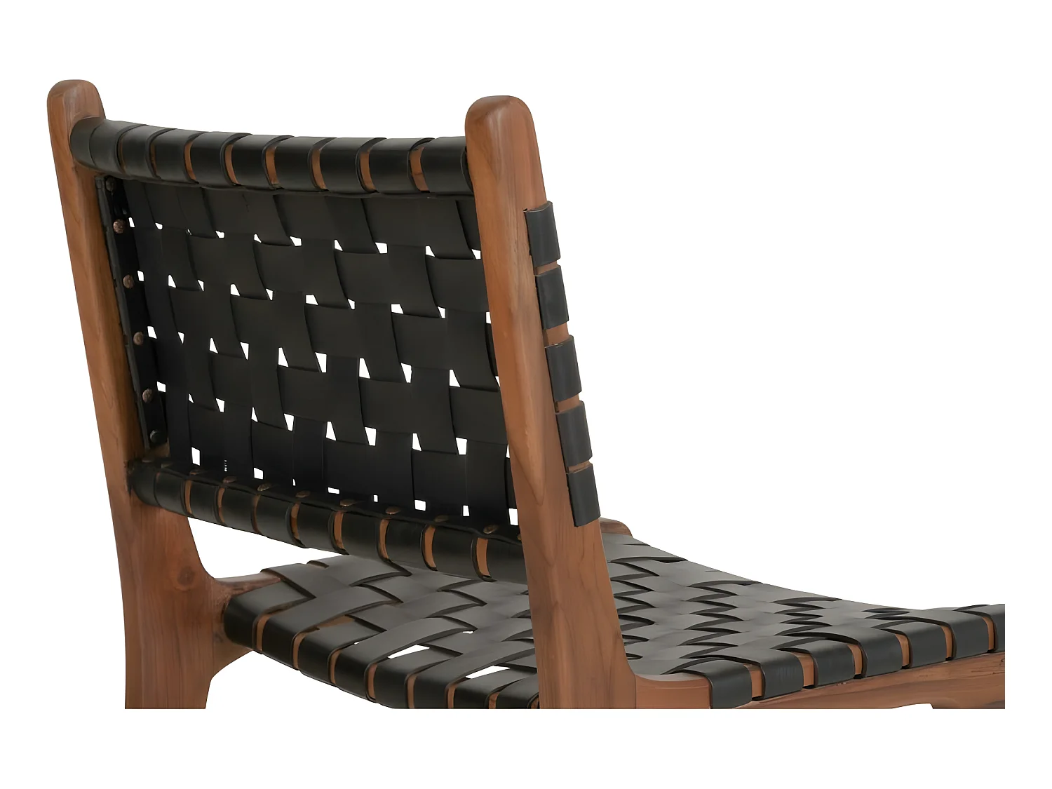 Chaise Perugia Pour Salle À Manger En Cuir Noir Avec Pieds En Teck