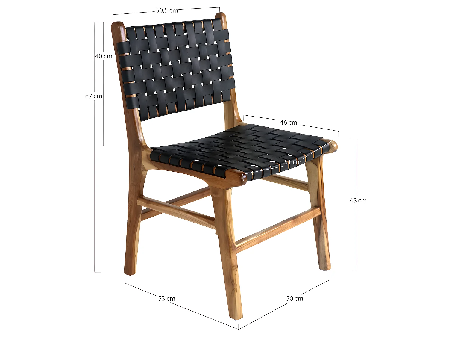 Chaise Perugia Pour Salle À Manger En Cuir Noir Avec Pieds En Teck