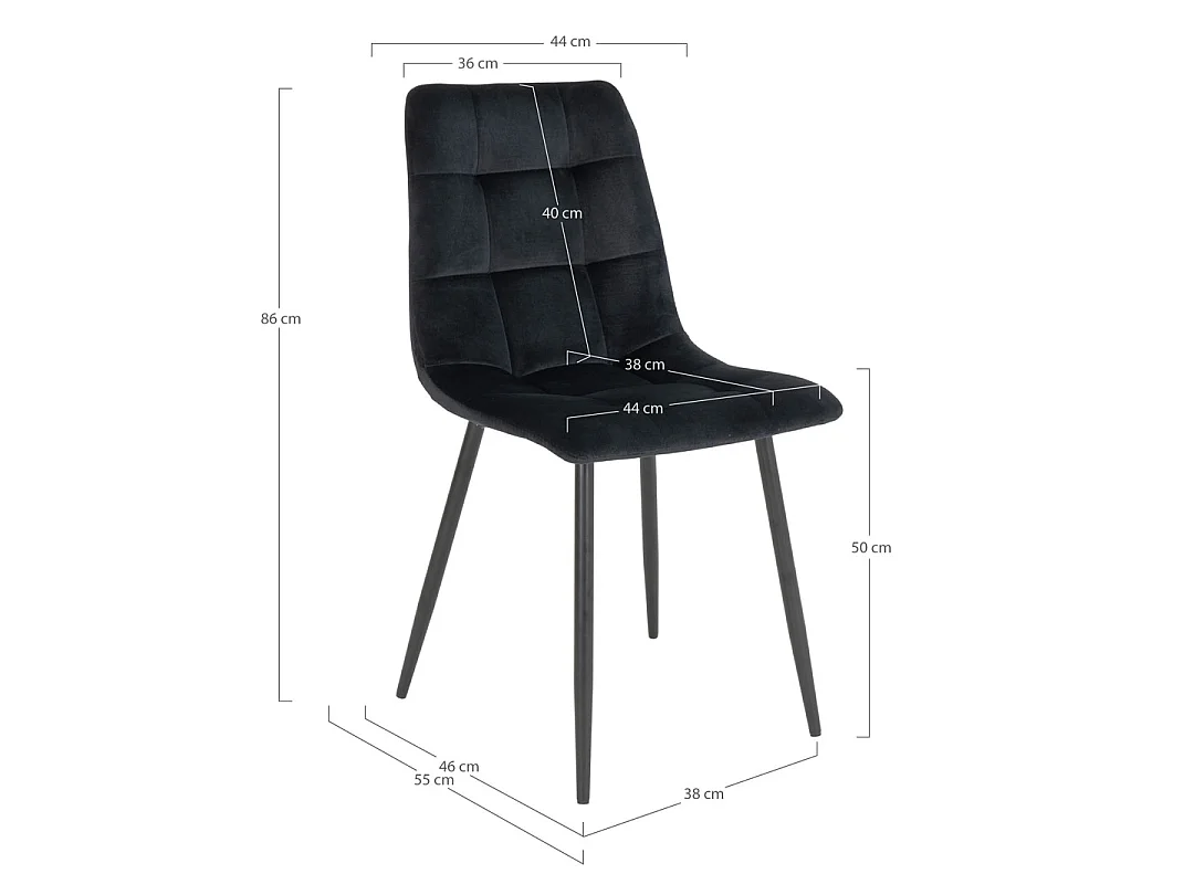 Middelfart Chaise de salle à manger en velours noir, noir.
