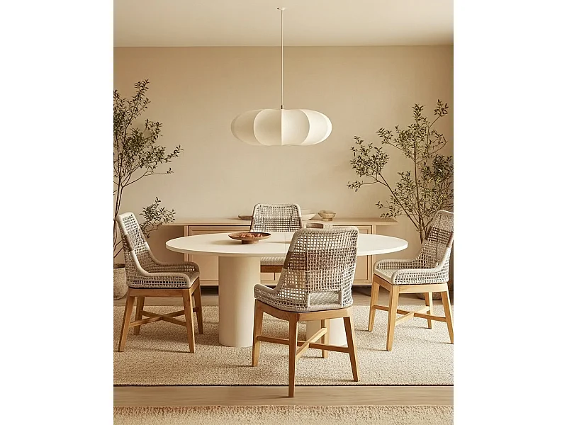 Lot de 2 chaises Kos - Lot de 2 Chaise Kos dossier haut en teck massif et corde naturelle beige