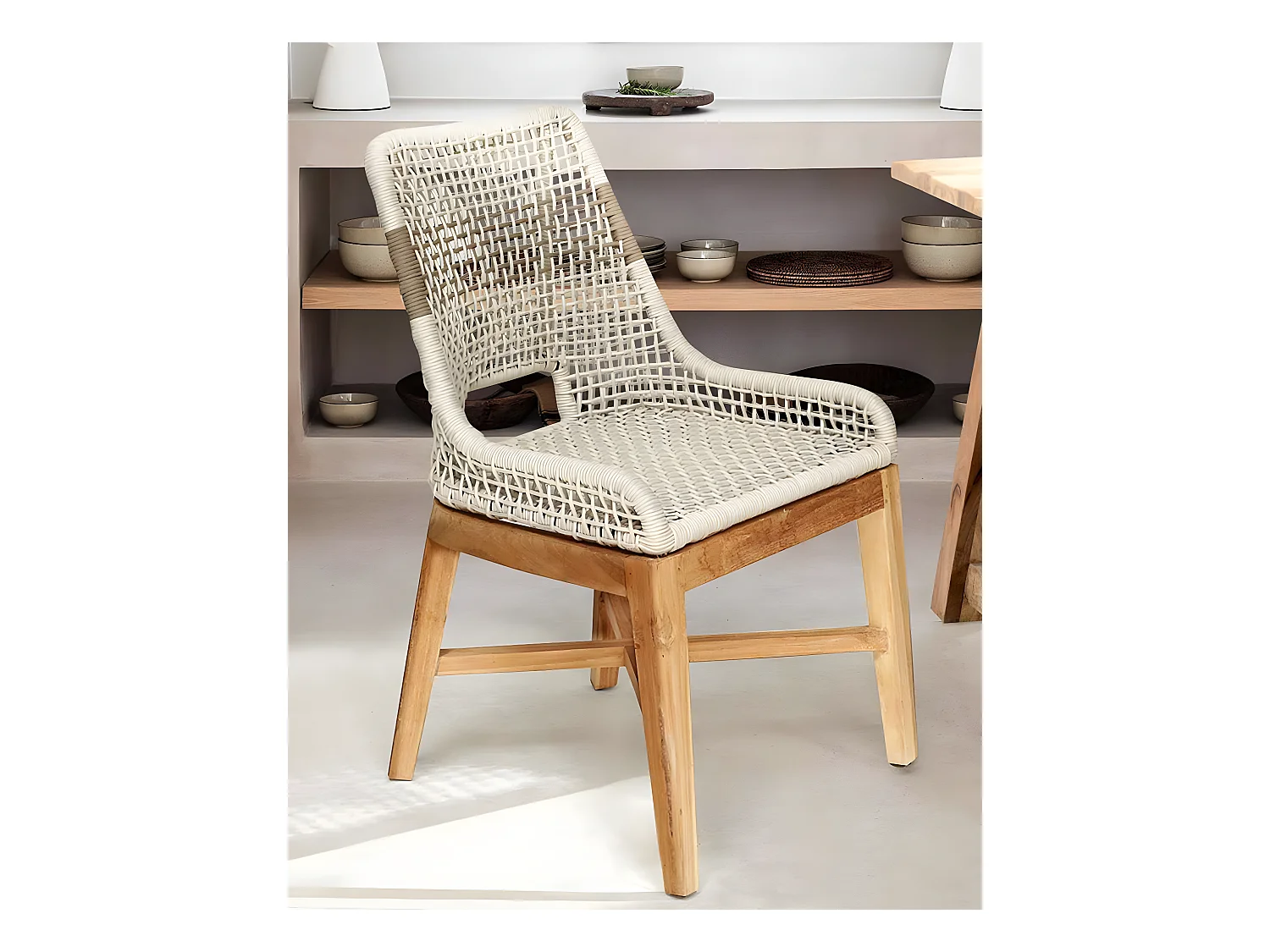 Lot de 2 chaises Kos - Lot de 2 Chaise Kos dossier haut en teck massif et corde naturelle beige