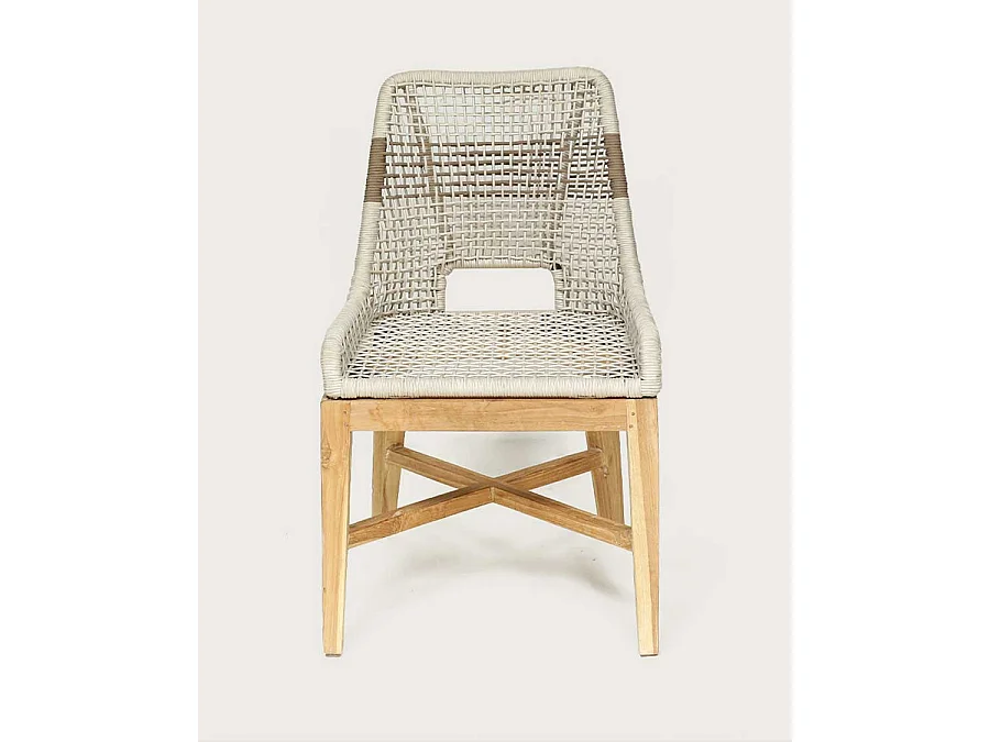 Lot de 2 chaises Kos - Lot de 2 Chaise Kos dossier haut en teck massif et corde naturelle beige