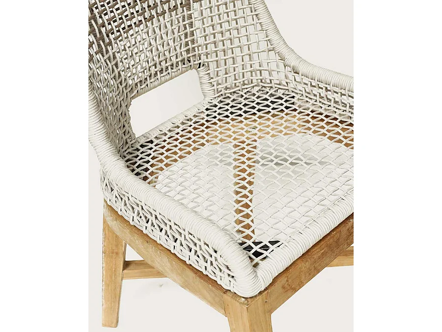 Kos - Stoel met hoge rugleuning van massief teakhout en naturel beige touw