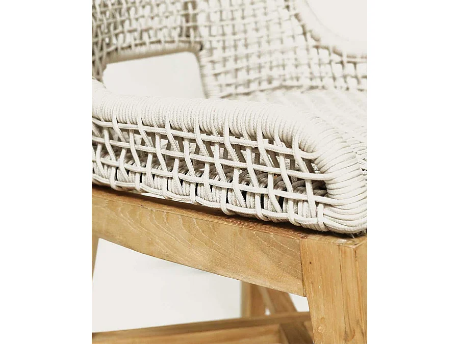 Kos - Stoel met hoge rugleuning van massief teakhout en naturel beige touw