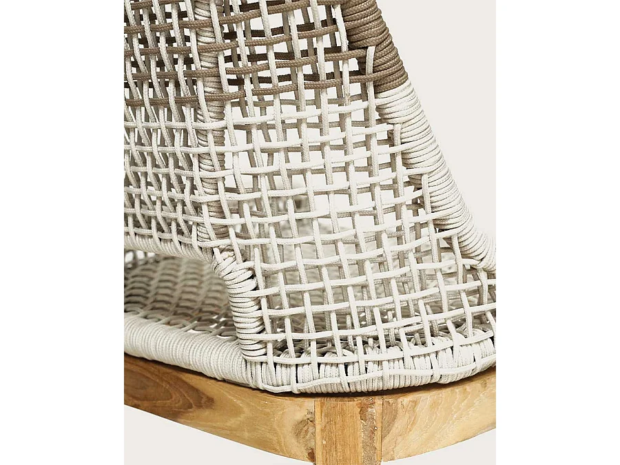 Kos - Stoel met hoge rugleuning van massief teakhout en naturel beige touw