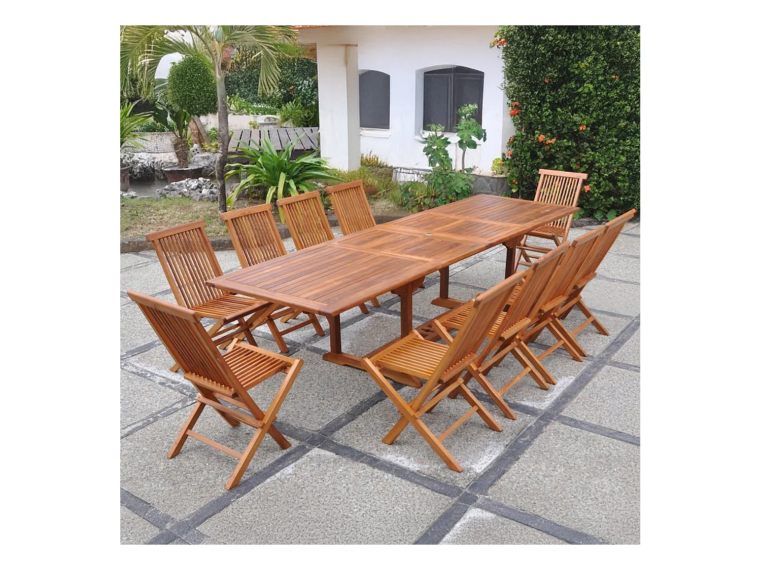 Table de jardin rectangle 10 places et 10 chaises en teck huilé LUBOK