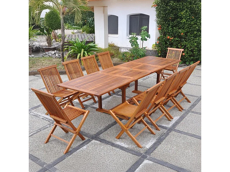 Table de jardin rectangle 10 places et 10 chaises en teck huilé LUBOK