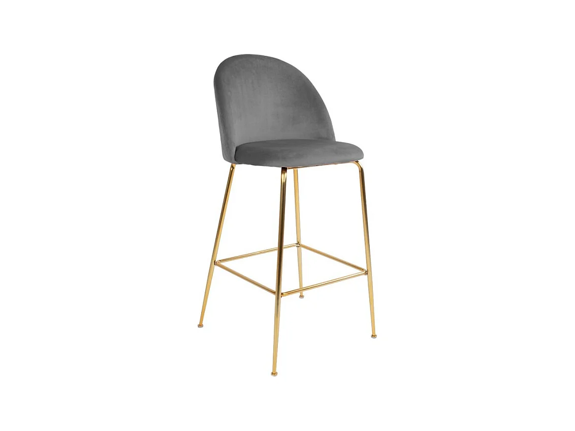 Tabouret Velours Gris Avec Pieds Effet Laiton Lausanne
