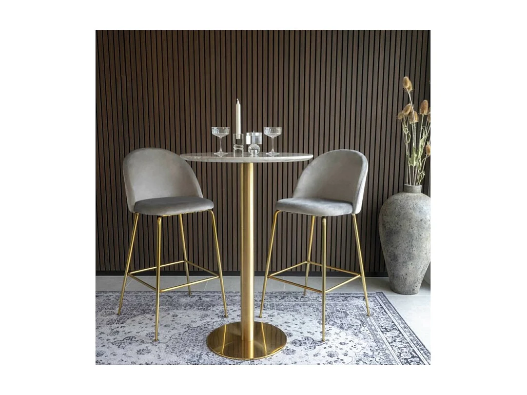 Chaise de bar en velours gris avec pieds noirs