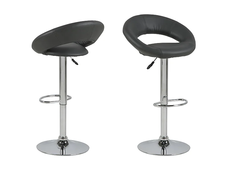 Plus Tabouret de bar en similicuir PU, gris, chrome.