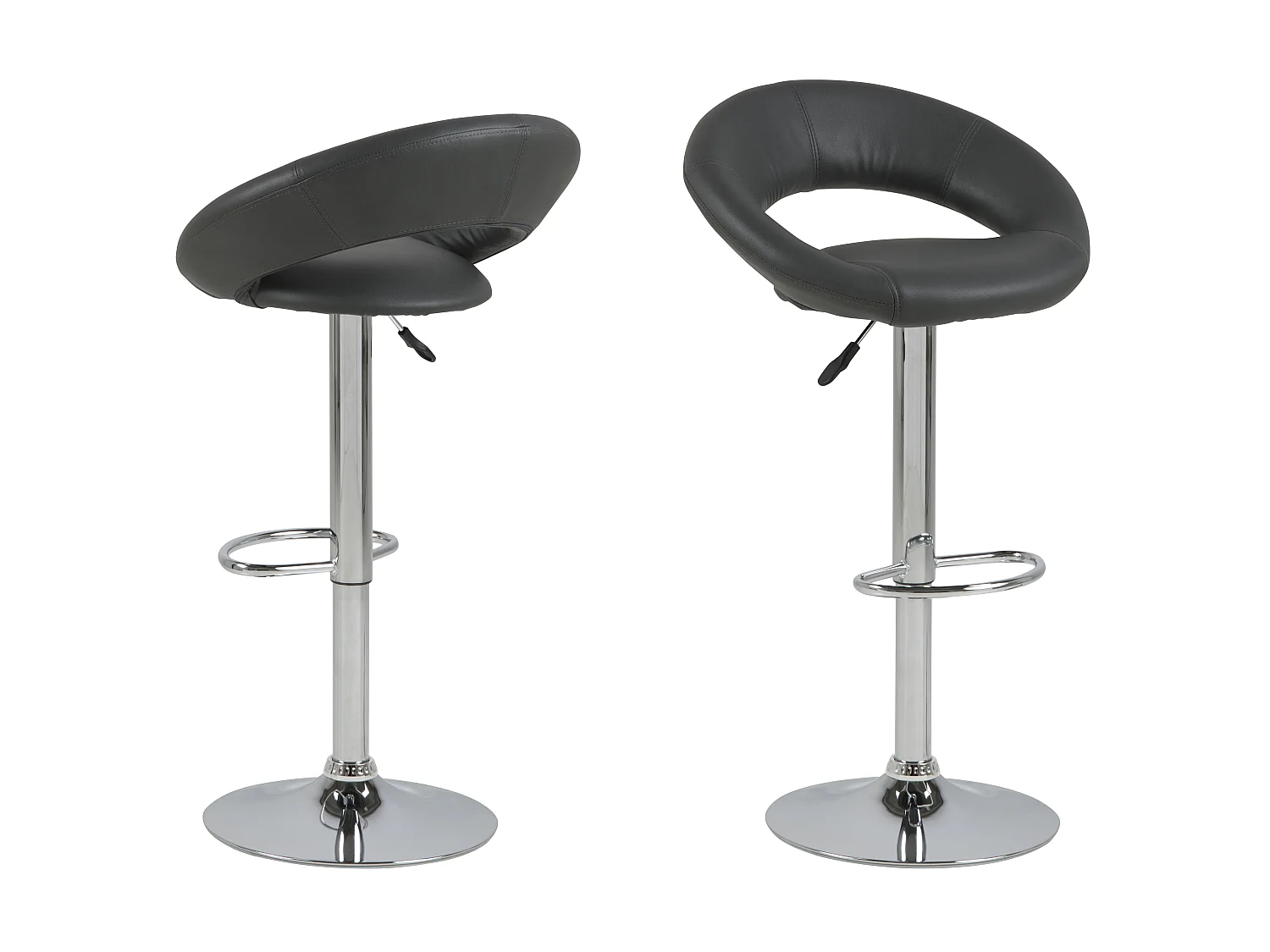 Plus Tabouret de bar en similicuir PU, gris, chrome.