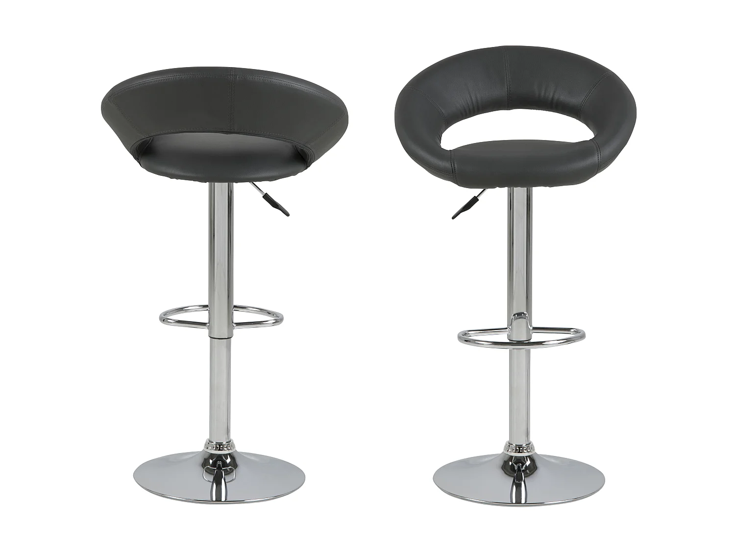 Plus Tabouret de bar en similicuir PU, gris, chrome.