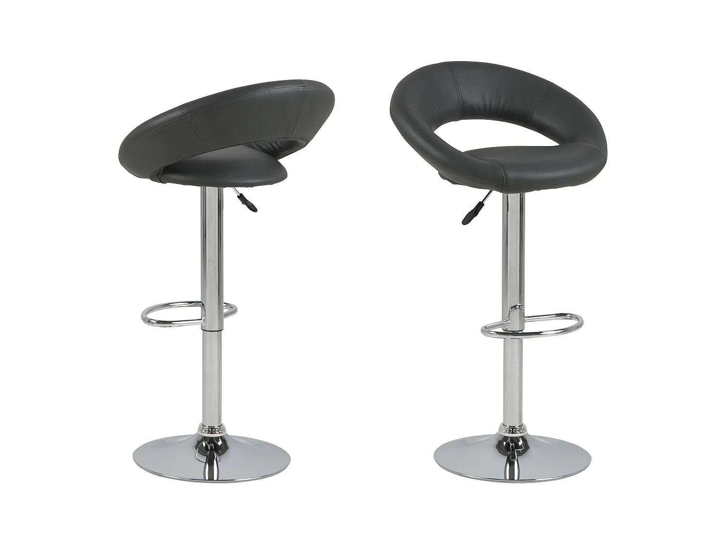 Plus Tabouret de bar en similicuir PU, gris, chrome.