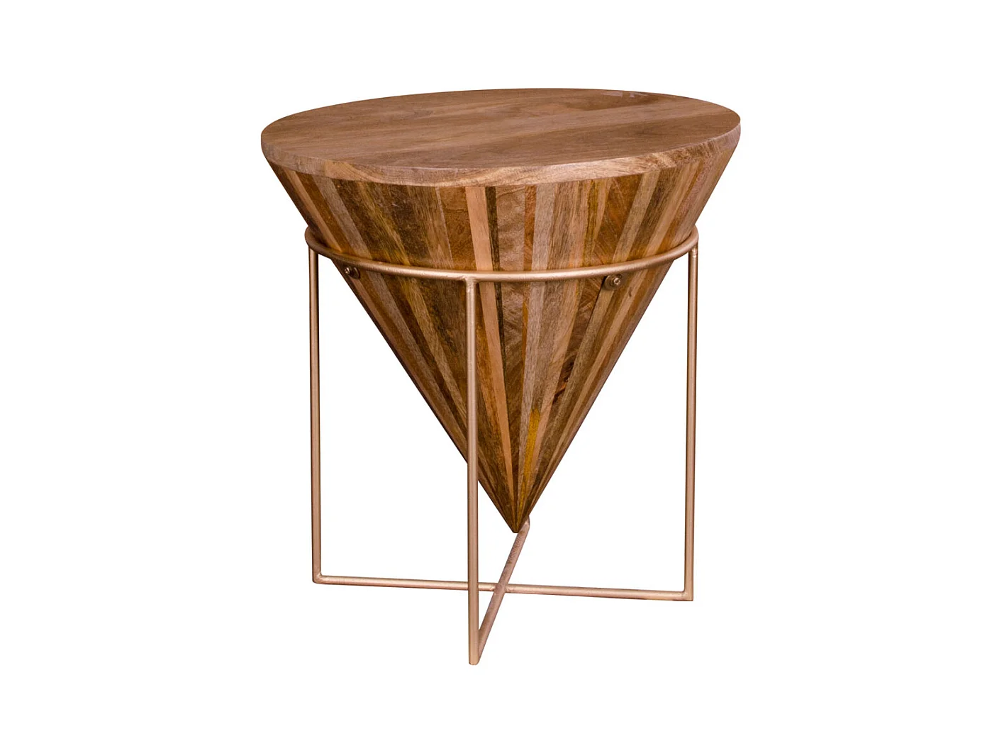 Tavolino da caffè Harm in legno naturale con gambe in acciaio color oro.