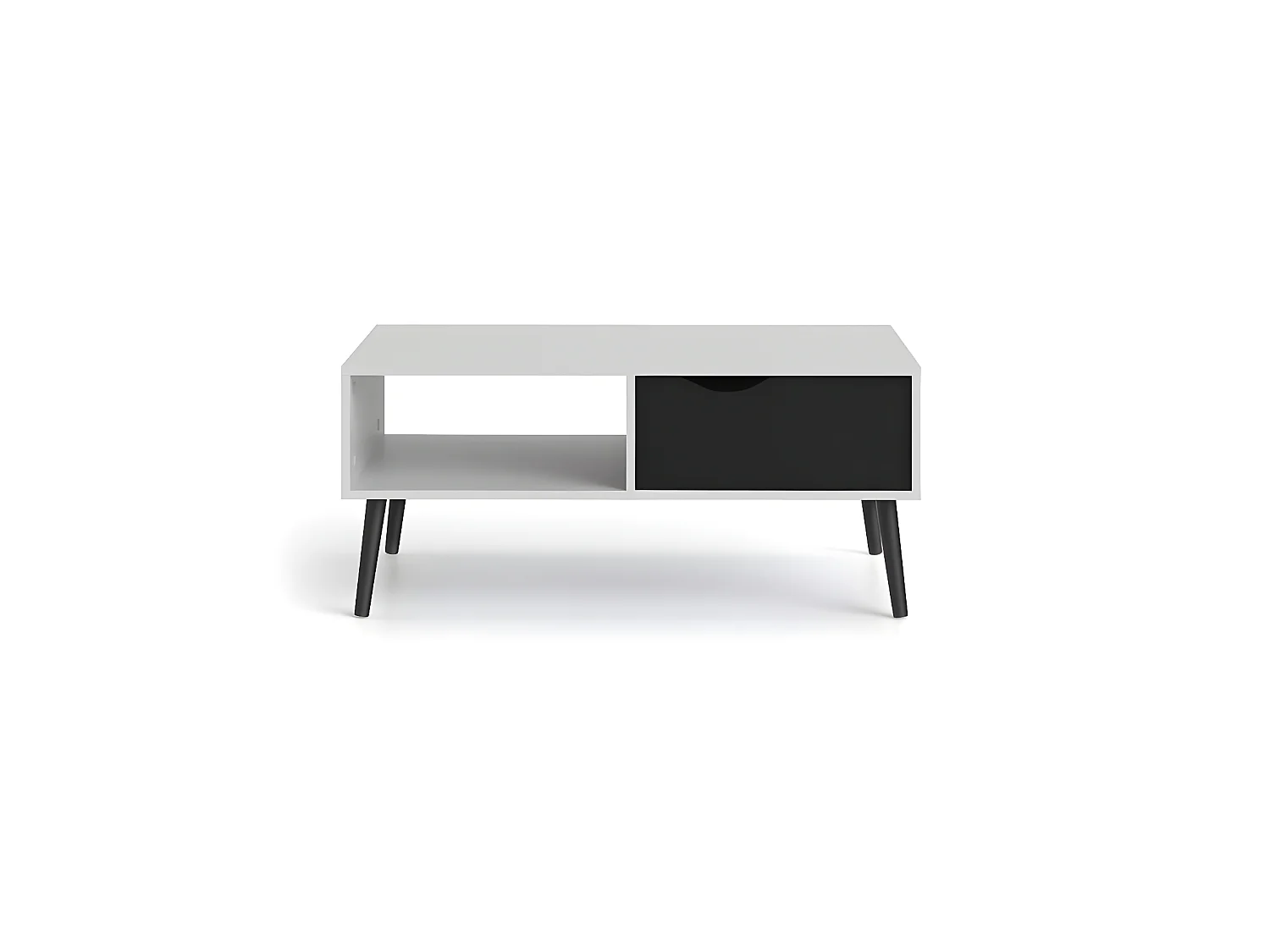 Napoli Table basse avec 1 tiroir et 1 tablette en blanc et noir mat.