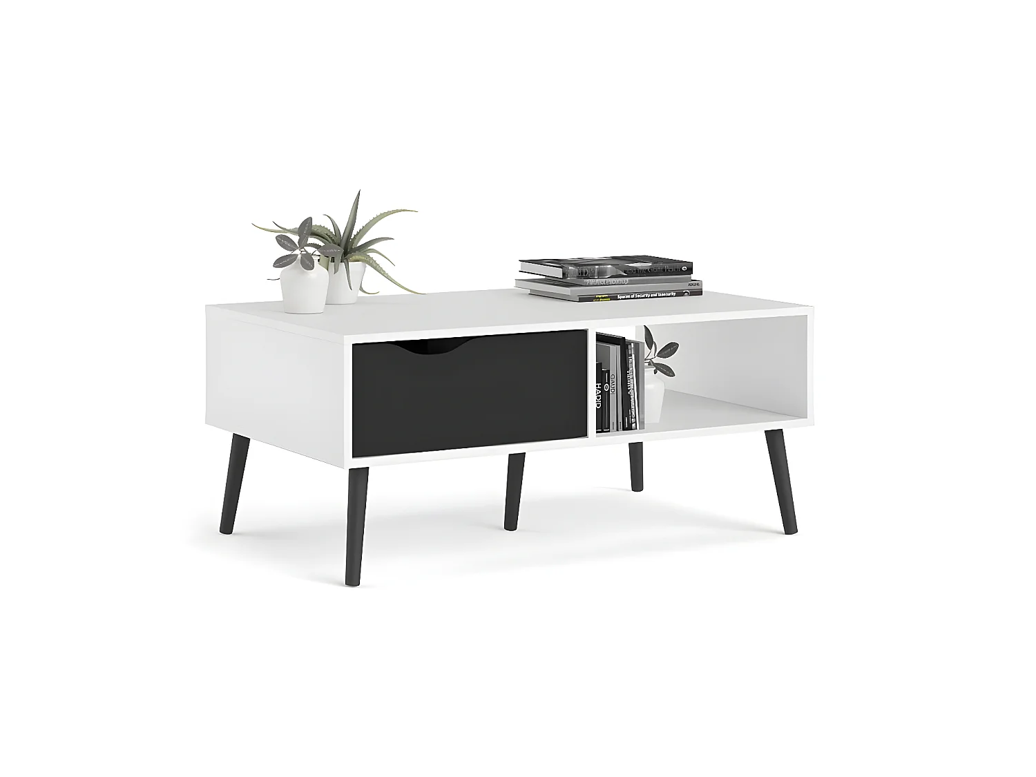 Napoli salontafel met lade en plank zwart/wit.