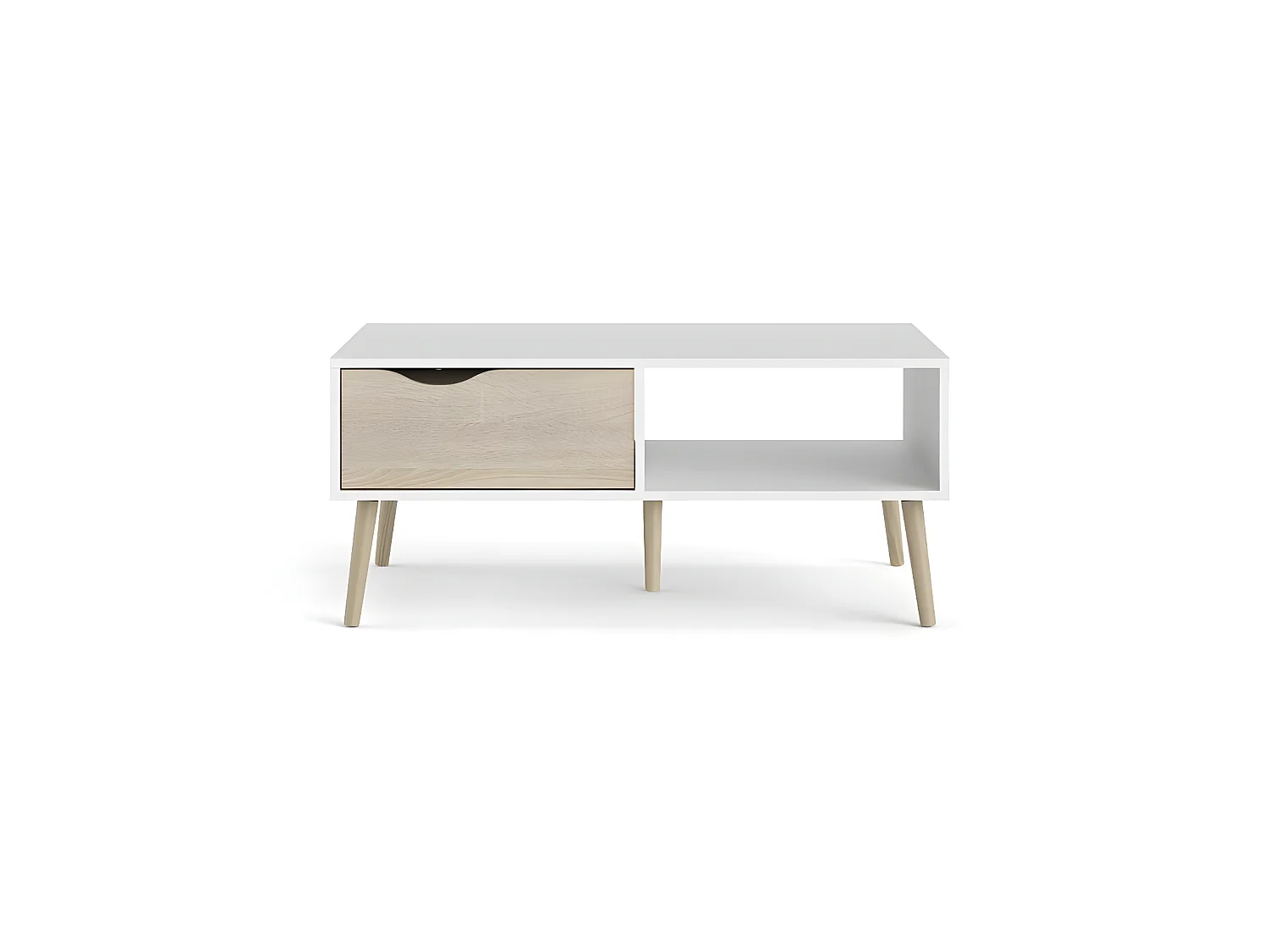 Tavolino Napoli con 1 cassetto e 1 ripiano bianco/rovere.