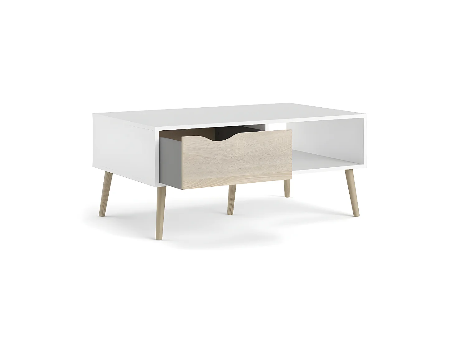 Napoli Table basse avec 1 tiroir et 1 tablette, blanc/chêne.