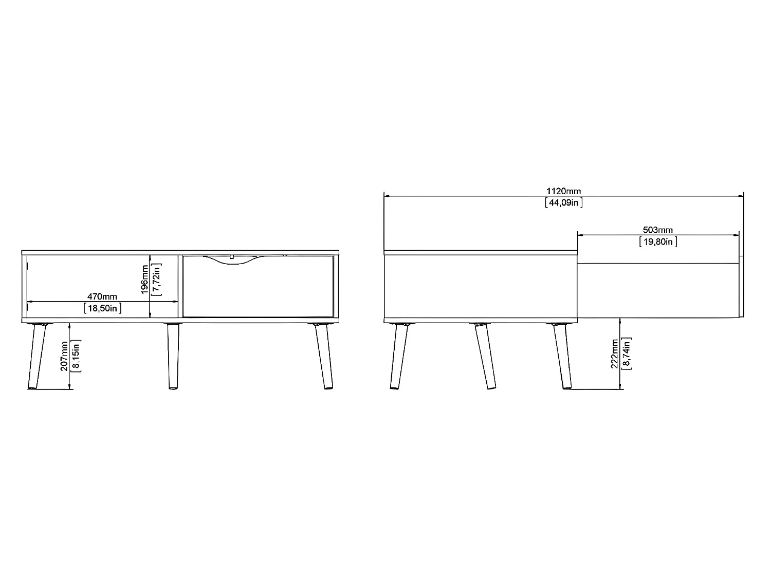 Napoli Table basse avec 1 tiroir et 1 tablette, blanc/chêne.
