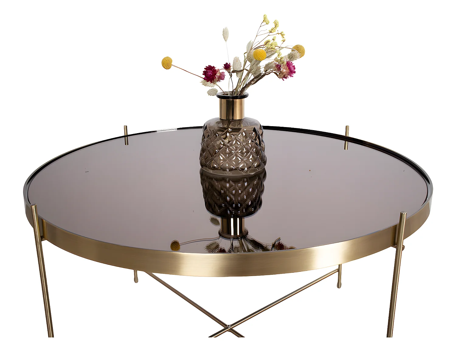 Veo Table basse 70x40 cm, acier couleur laiton, verre.