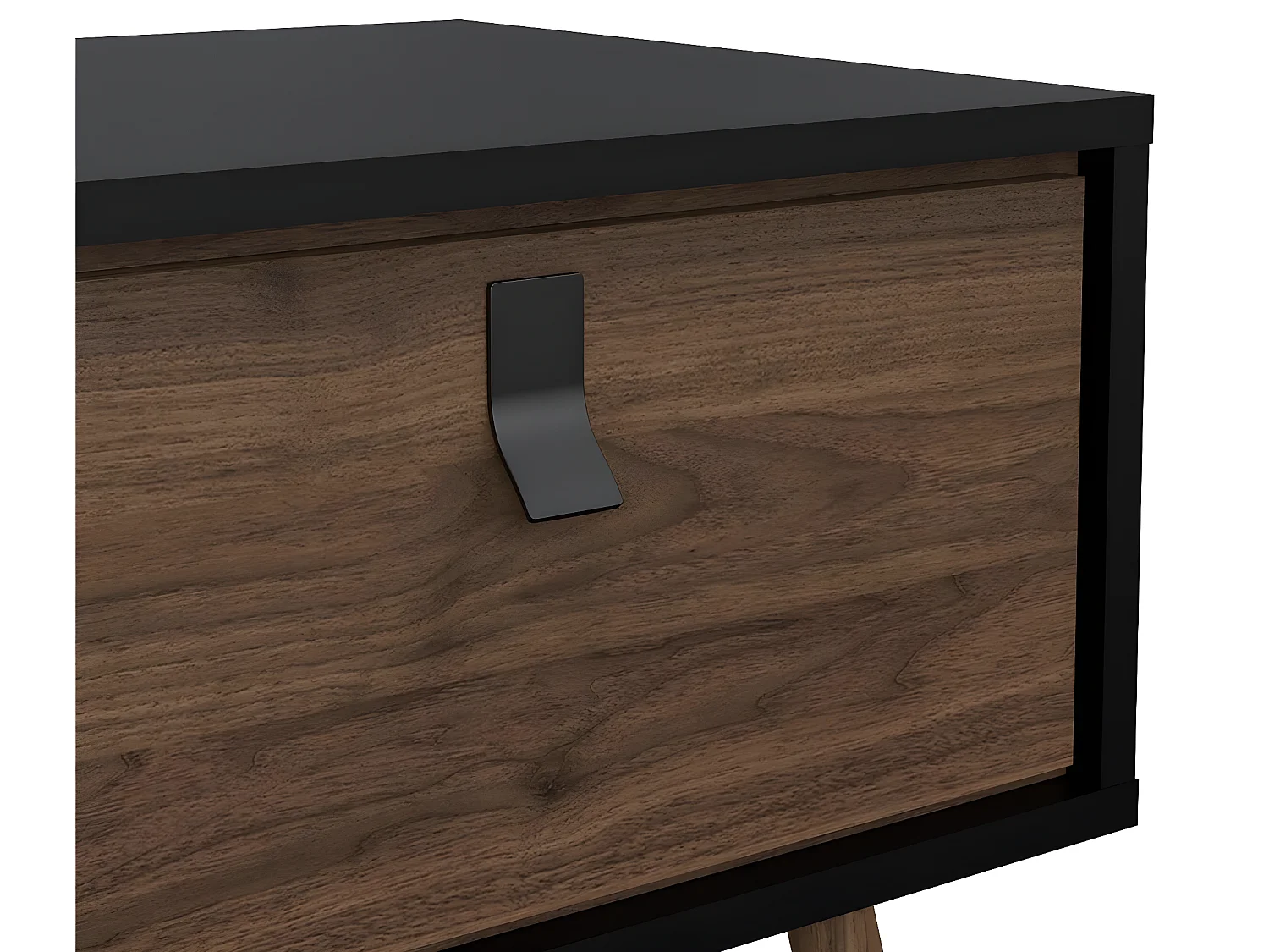 Rye salontafel 1 lade mat zwart, walnoot decor.