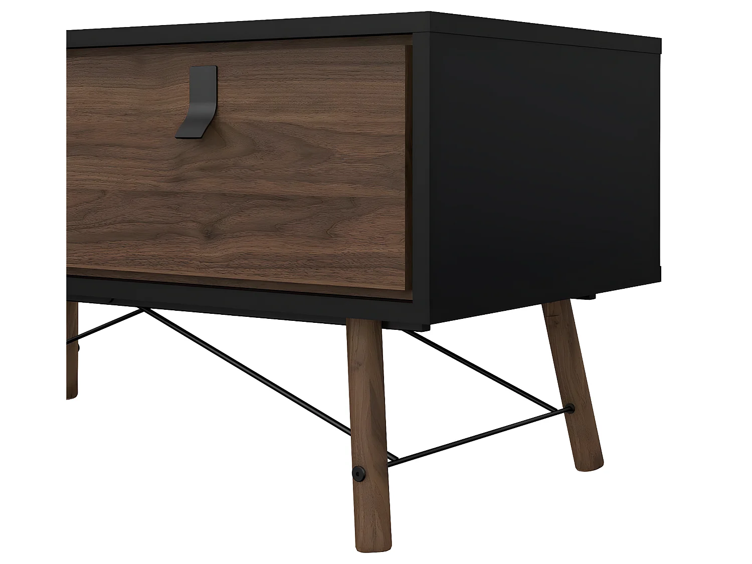 Rye salontafel 1 lade mat zwart, walnoot decor.