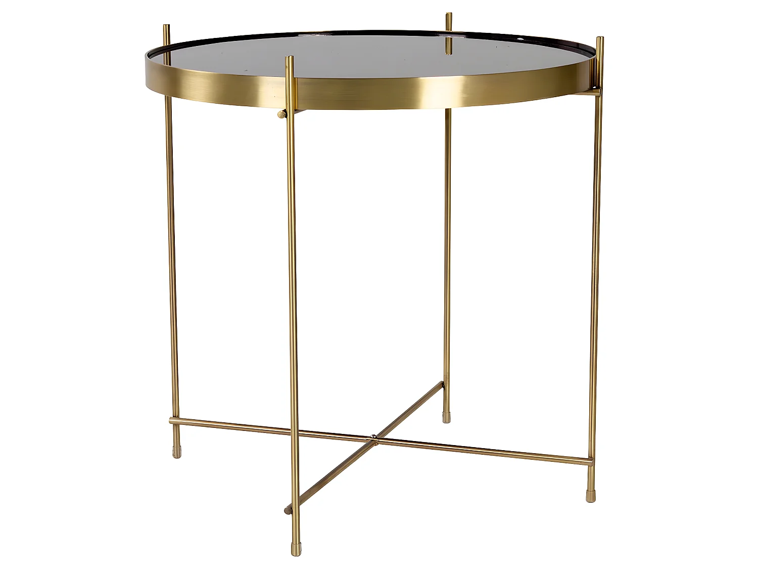 Veo Table basse, table d'angle 48x48 cm, acier couleur laiton, verre.