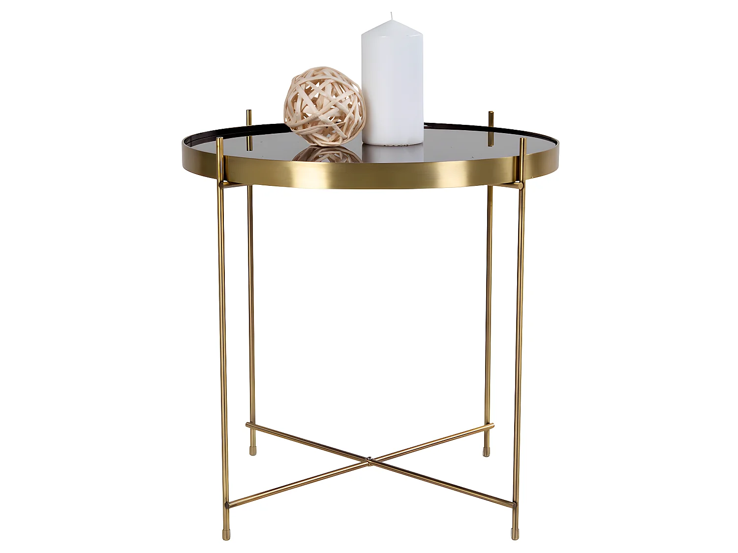 Veo Table basse, table d'angle 48x48 cm, acier couleur laiton, verre.